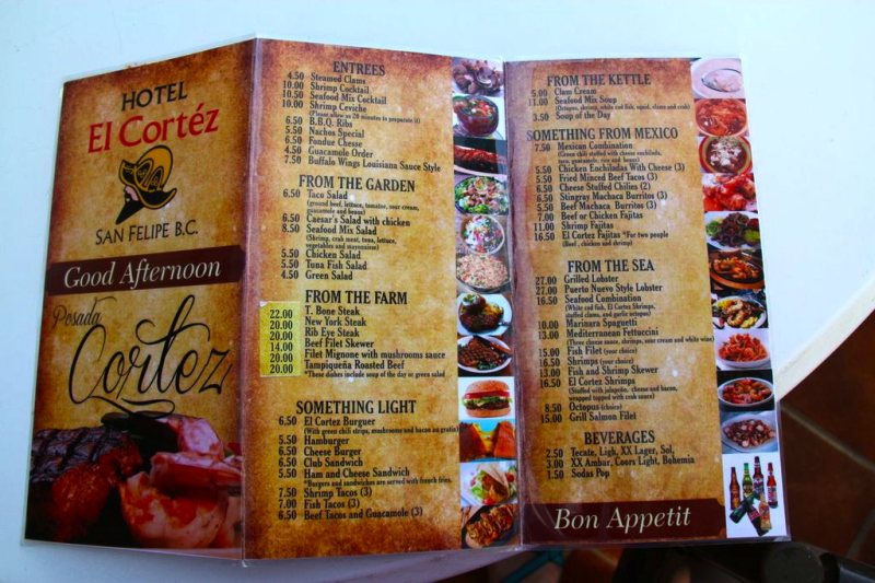 El Cortez San Felipe Restaurant Menu