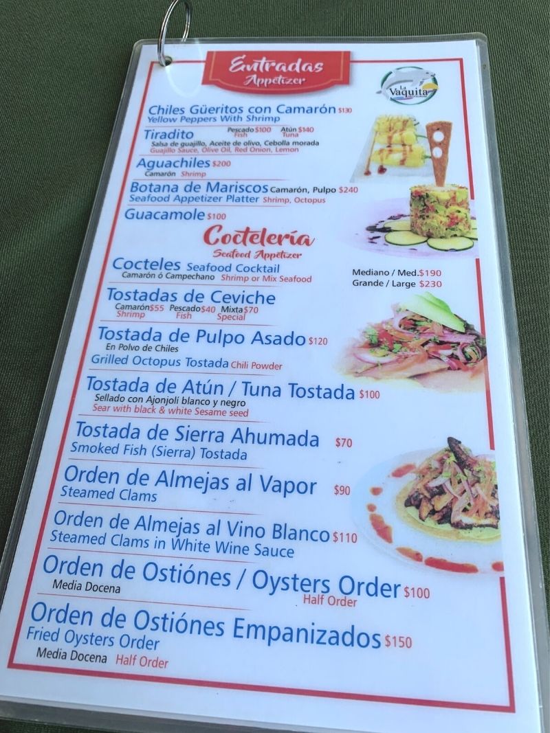 La Vaquita Marina Norte Restaurant San Felipe - Appetizer menu