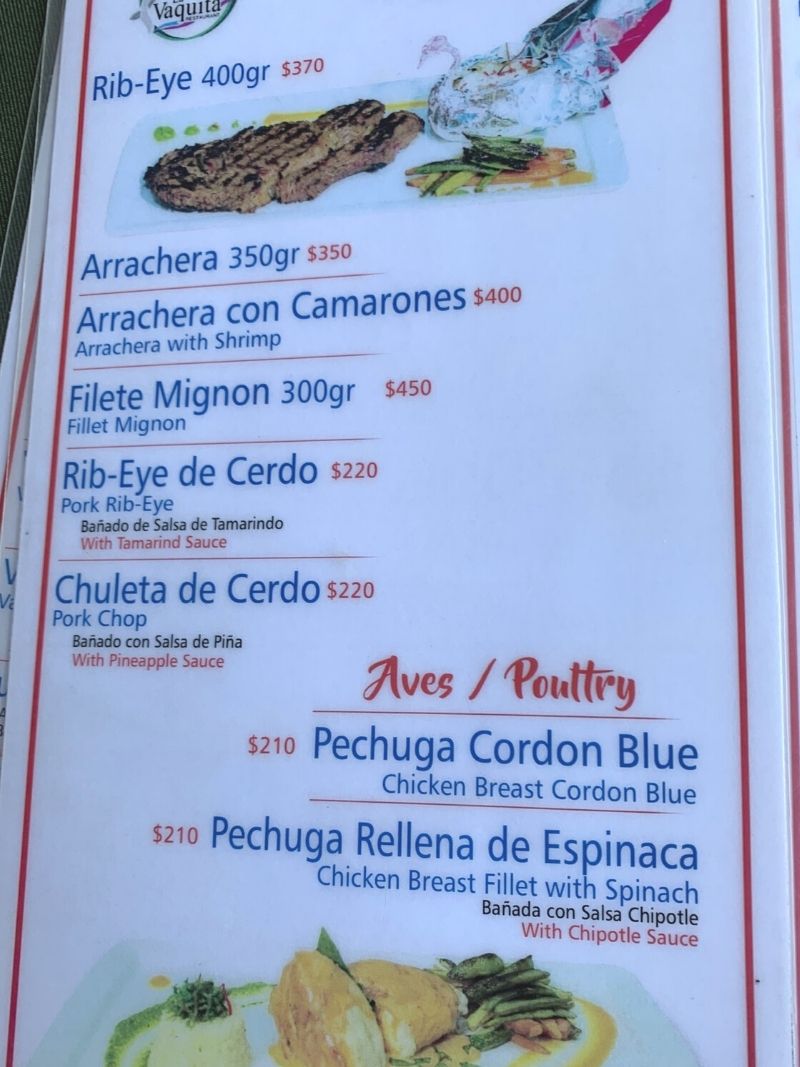 La Vaquita Marina Norte Restaurant San Felipe - Beef and Chicken menu