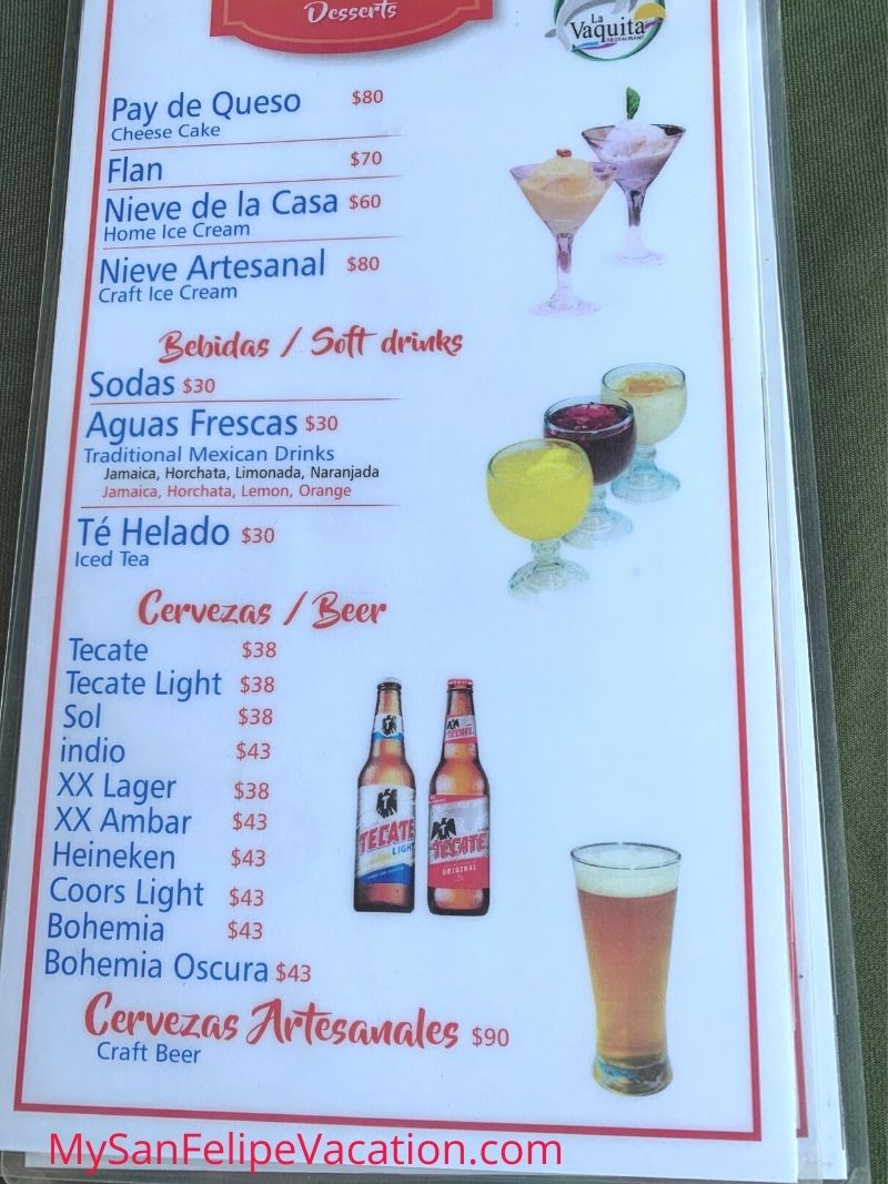 La Vaquita Marina Norte Restaurant San Felipe - Beer menu