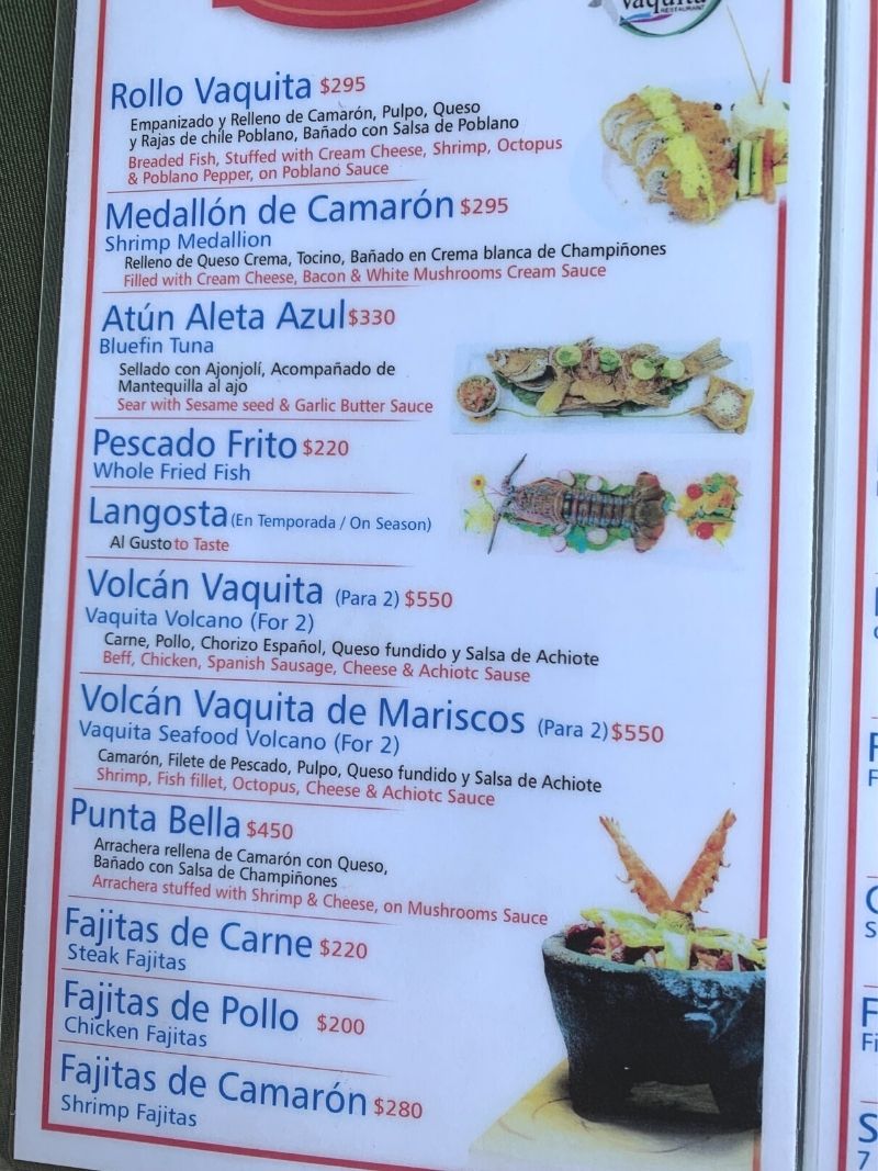 La Vaquita Marina Norte Restaurant San Felipe - Delicious seafood menu