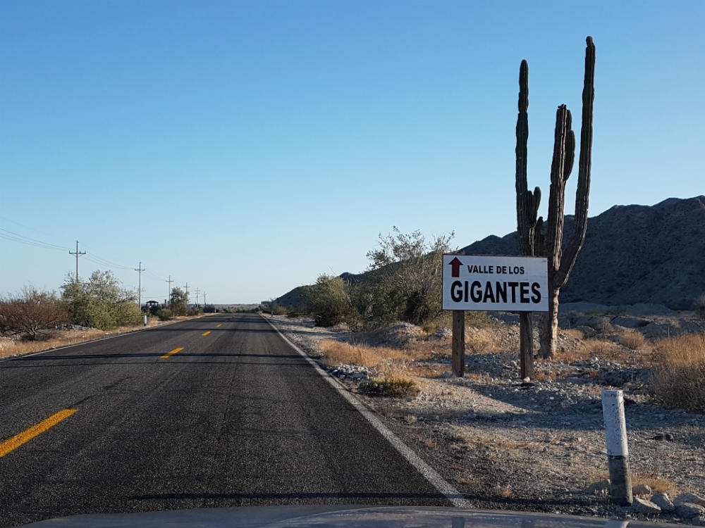 Valle de Los Gigantes road sign on the way to shell beach